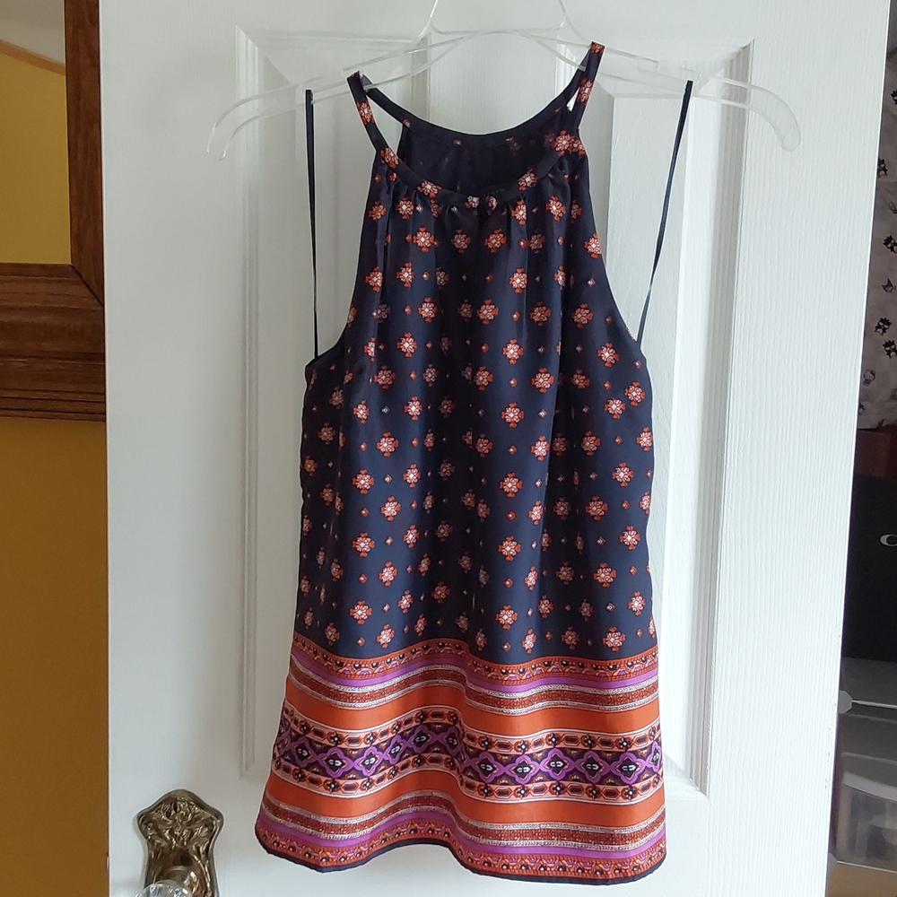 J Crew silk tank. Size 0P. Keyhole closure. Multicolor Morrocan pattern.